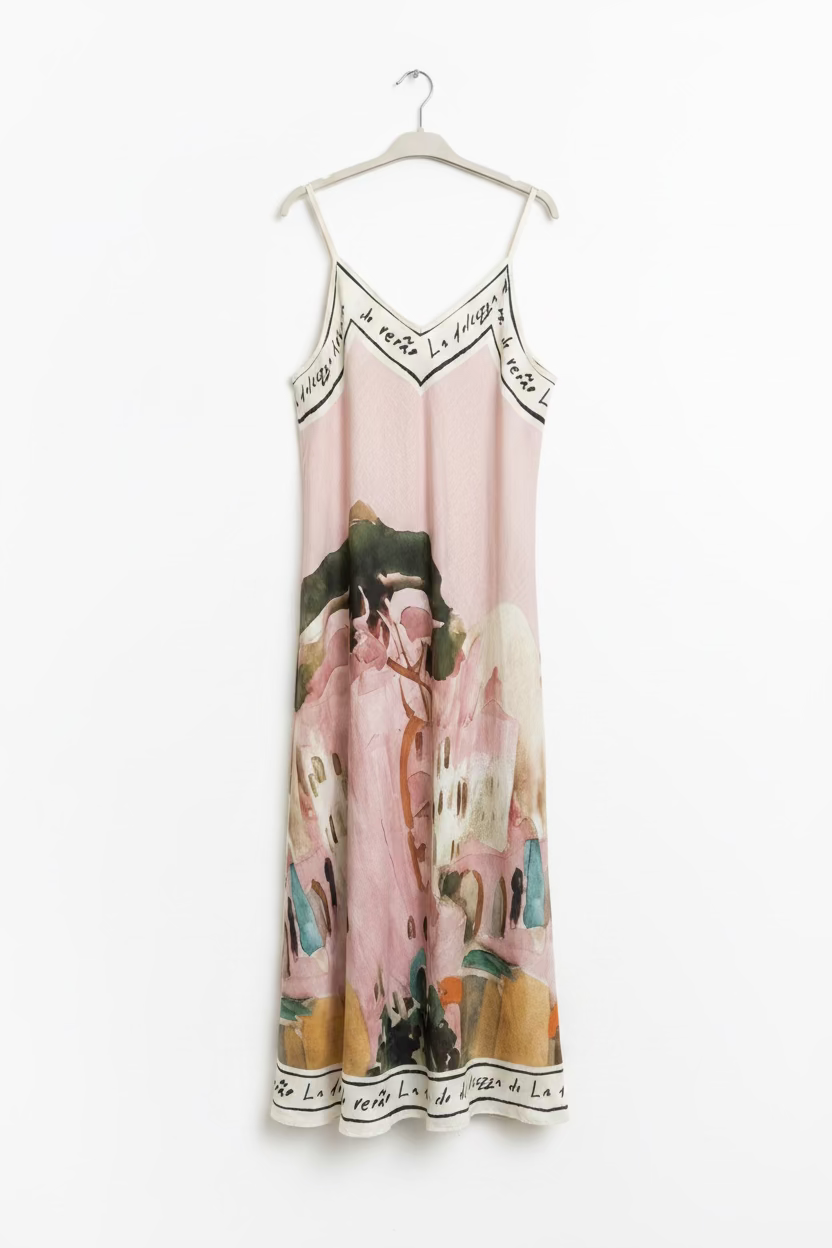 LINEN Women's Maxi Dress-Made in Italy-PINK - O/S