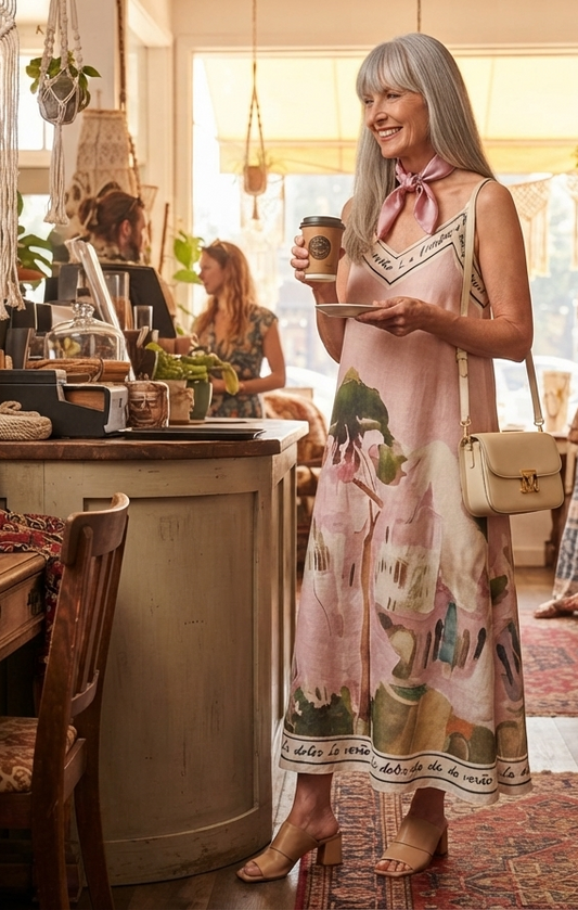LINEN Women's Maxi Dress-Made in Italy-PINK - O/S