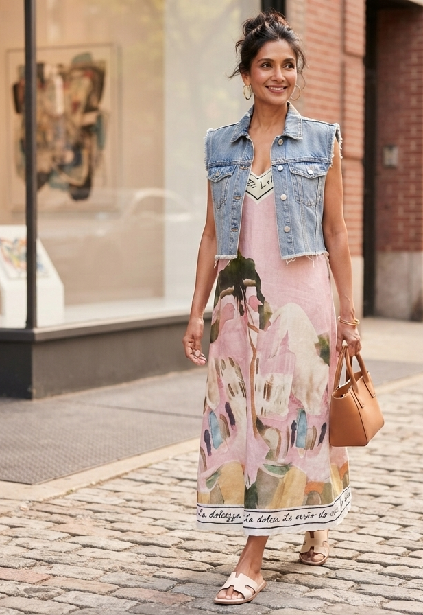 LINEN Women's Maxi Dress-Made in Italy-PINK - O/S