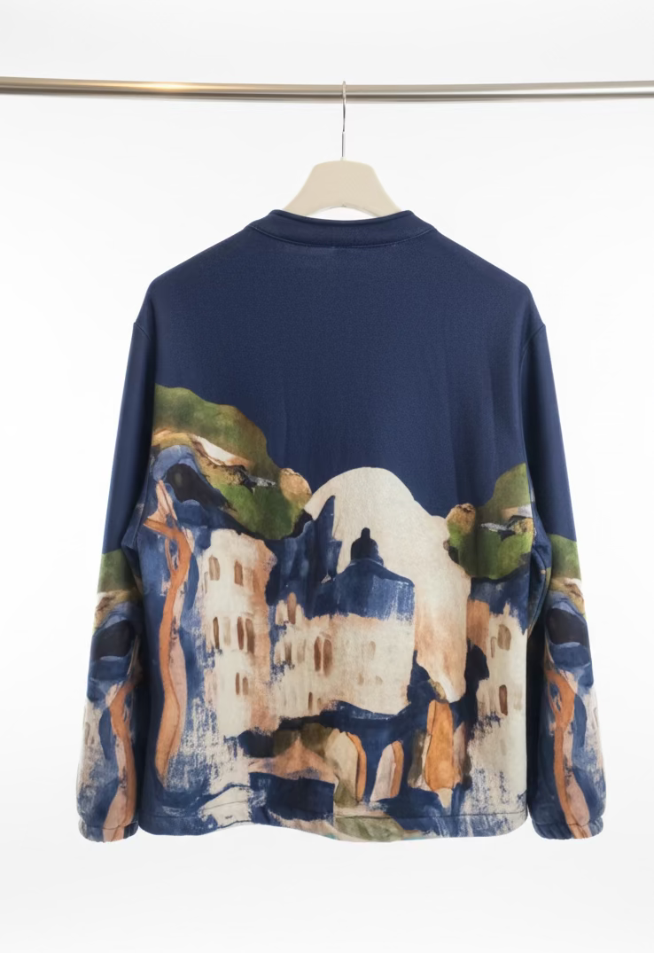 Soft Italian Watercolor Zip-Up Jacket- NAVY BLUE- Viscose  Blend, Made in Italy outerwear, O/S