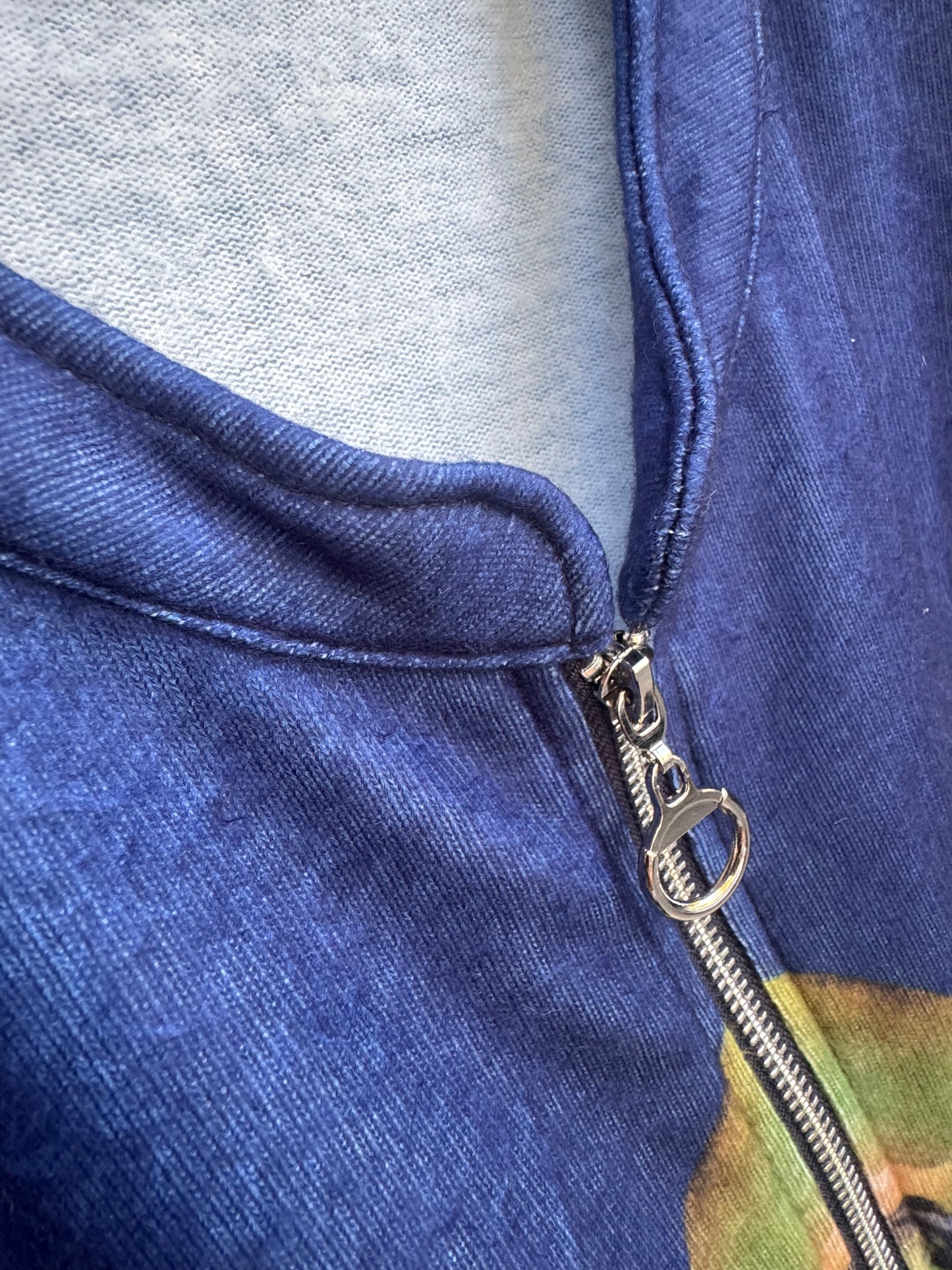 Soft Italian Watercolor Zip-Up Jacket- NAVY BLUE- Viscose  Blend, Made in Italy outerwear, O/S