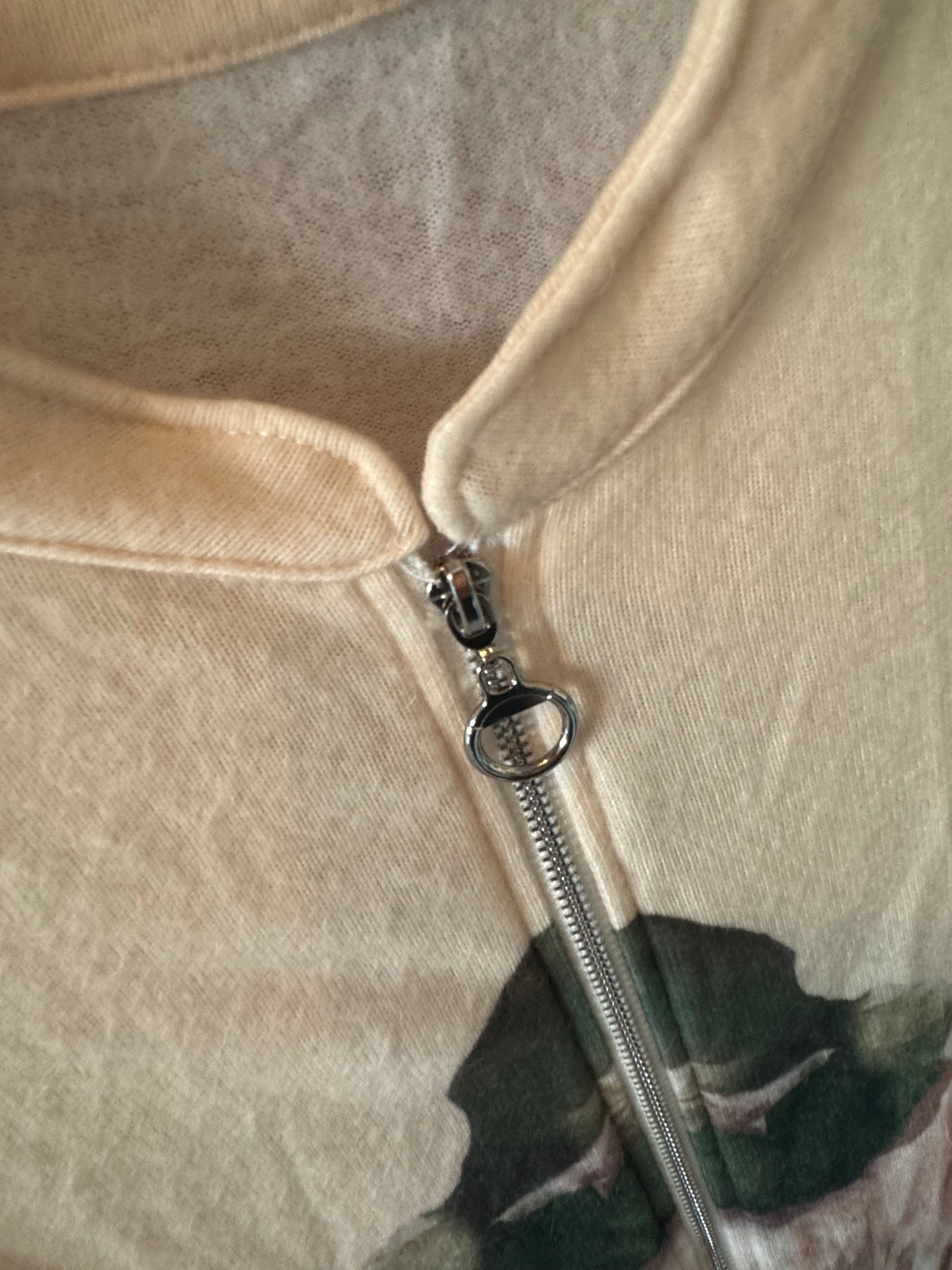 Soft Italian  Zip-Up Jacket - CREAM - Watercolor Print