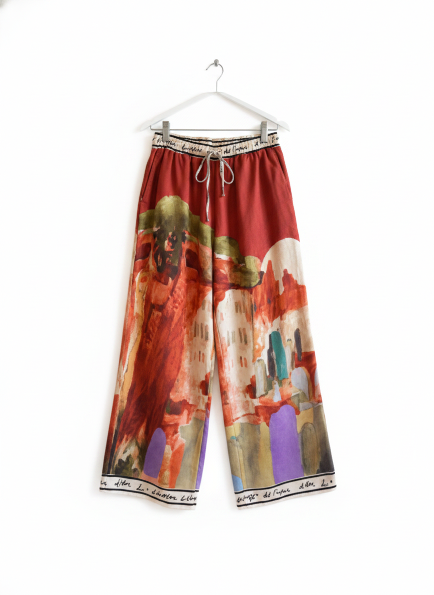Italian Watercolour Pants- Copper with pockets- Polyester