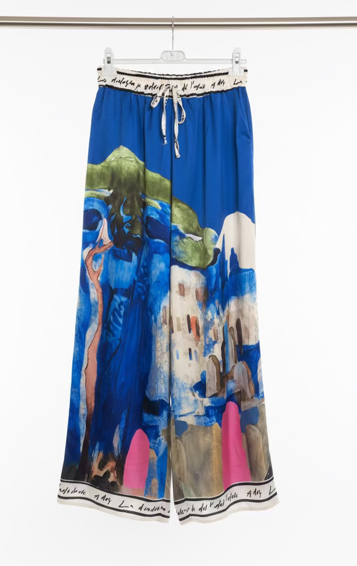 O/S - Italian Watercolour Women’s Pant & Oversized Relaxed Top Set-ELECTRIC BLUE - Viscose/ Polyester blend, Made in Italy