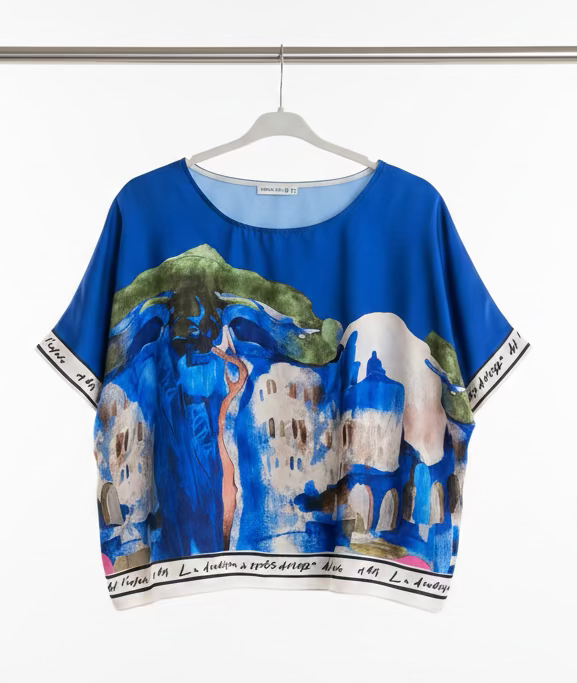 O/S - Italian Watercolour Women’s Pant & Oversized Relaxed Top Set-ELECTRIC BLUE - Viscose/ Polyester blend, Made in Italy
