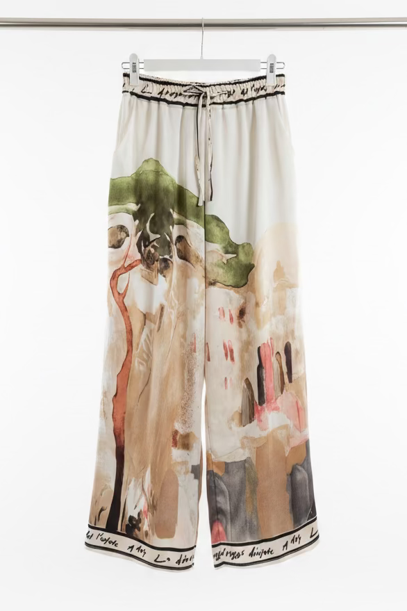O/S - Italian Watercolour Women’s Pant & Oversized Relaxed Top Set-WHITE - Viscose/ Polyester blend, Made in Italy