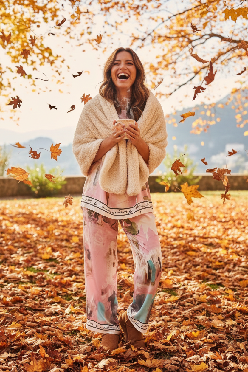 O/S - Italian Watercolour Women’s Pant & Oversized Relaxed Top Set- ROSE PINK - Viscose/ Polyester blend, Made in Italy