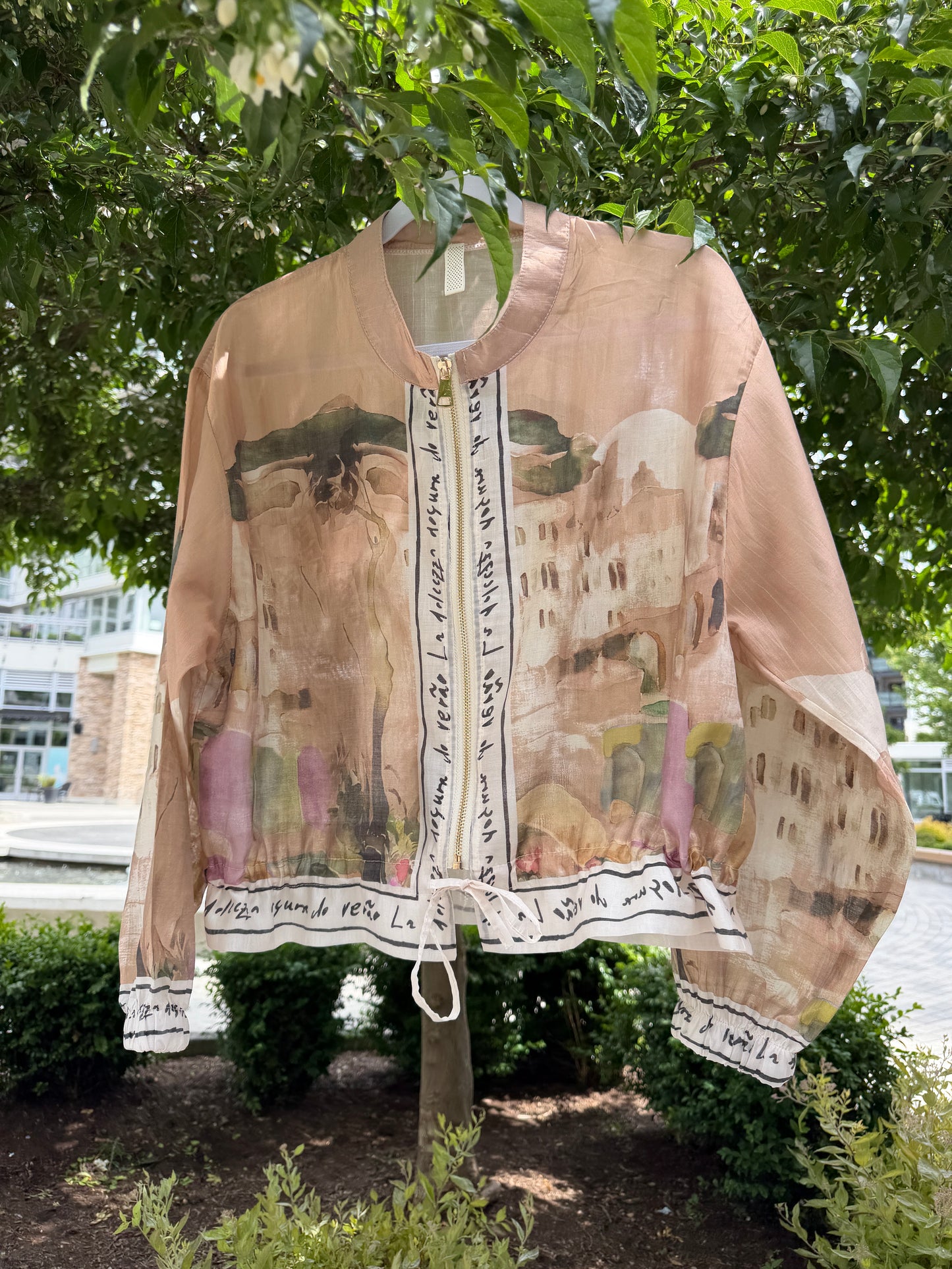 Italian Viscose Sheer Bomber Style Jacket-Taupe
