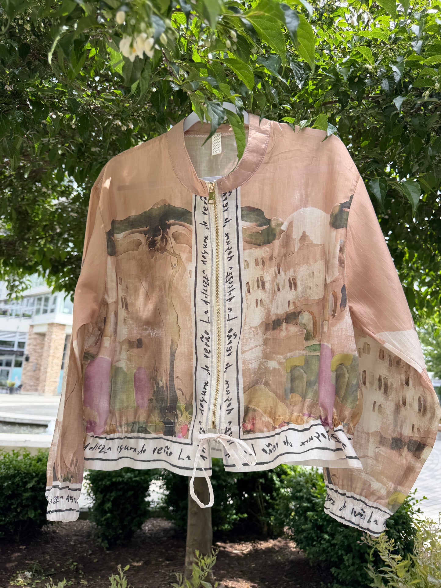 Italian Viscose Sheer Bomber Style Jacket-Taupe