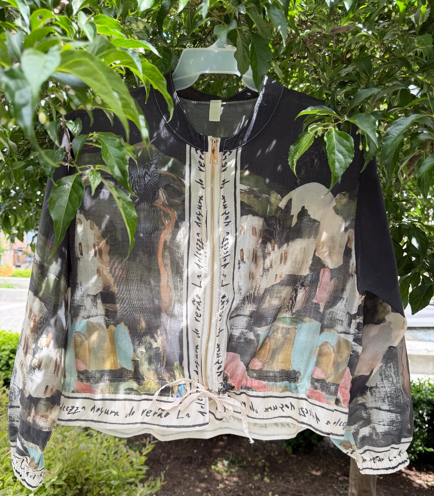Italian Viscose Sheer Bomber Style Jacket-Black