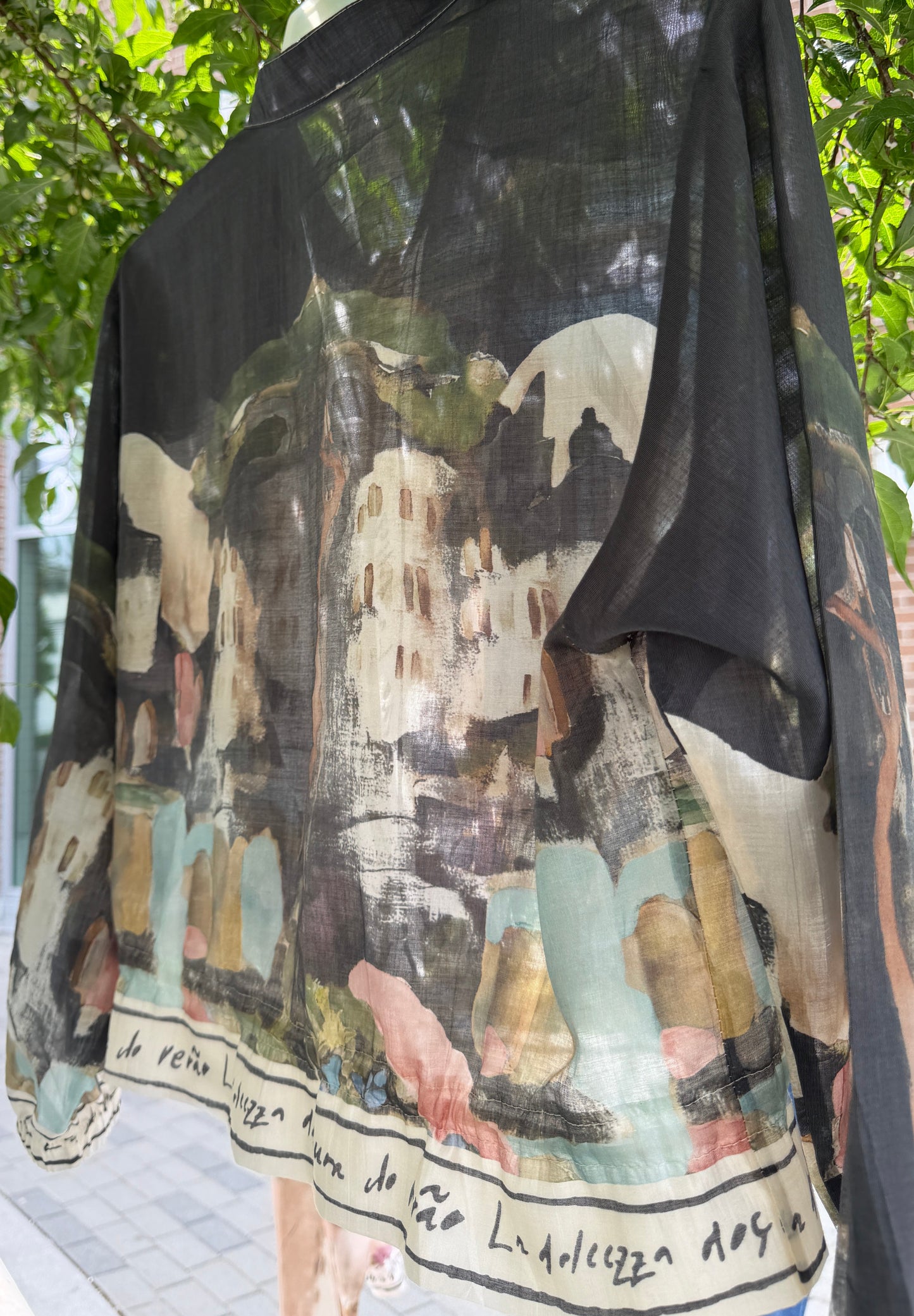 Italian Viscose Sheer Bomber Style Jacket-Black