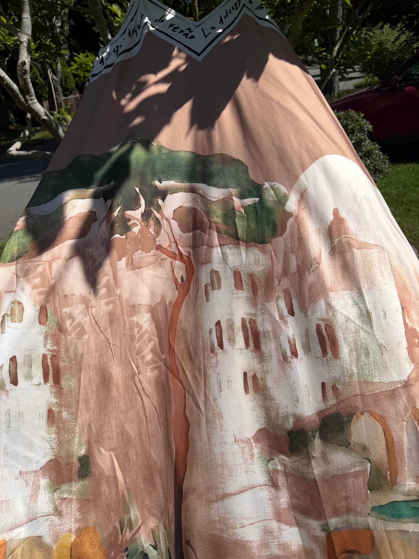 Italian Silk Maxi Dress - BRONZE – Watercolour print, Made in Italy, Viscose/Silk blend