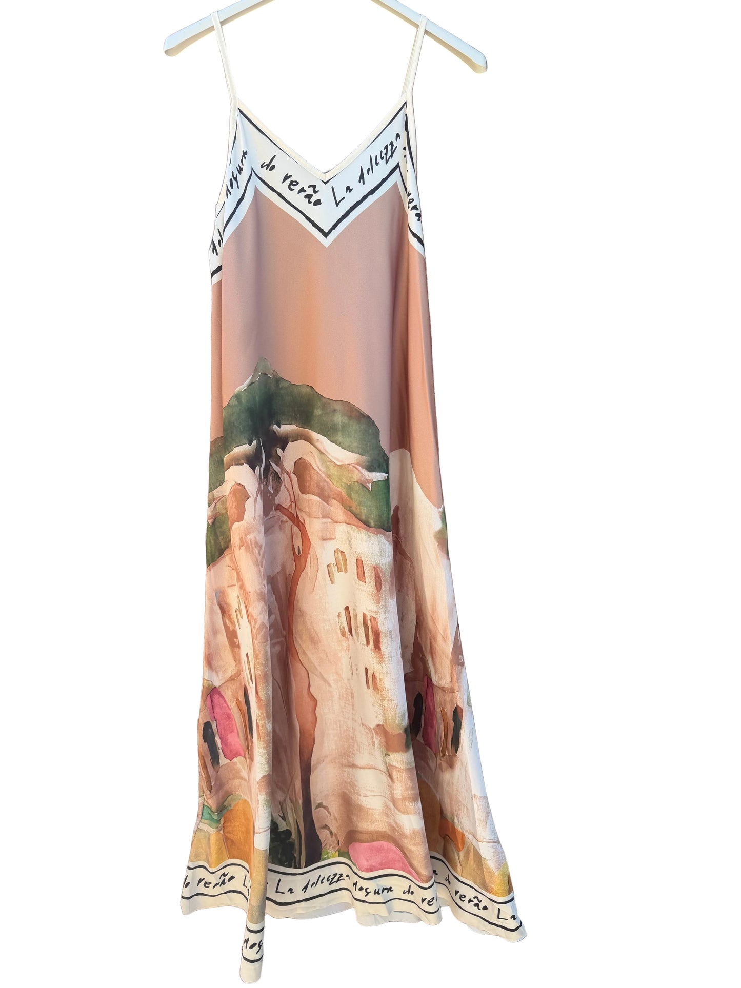 Italian Silk Maxi Dress - BRONZE – Watercolour print, Made in Italy, Viscose/Silk blend