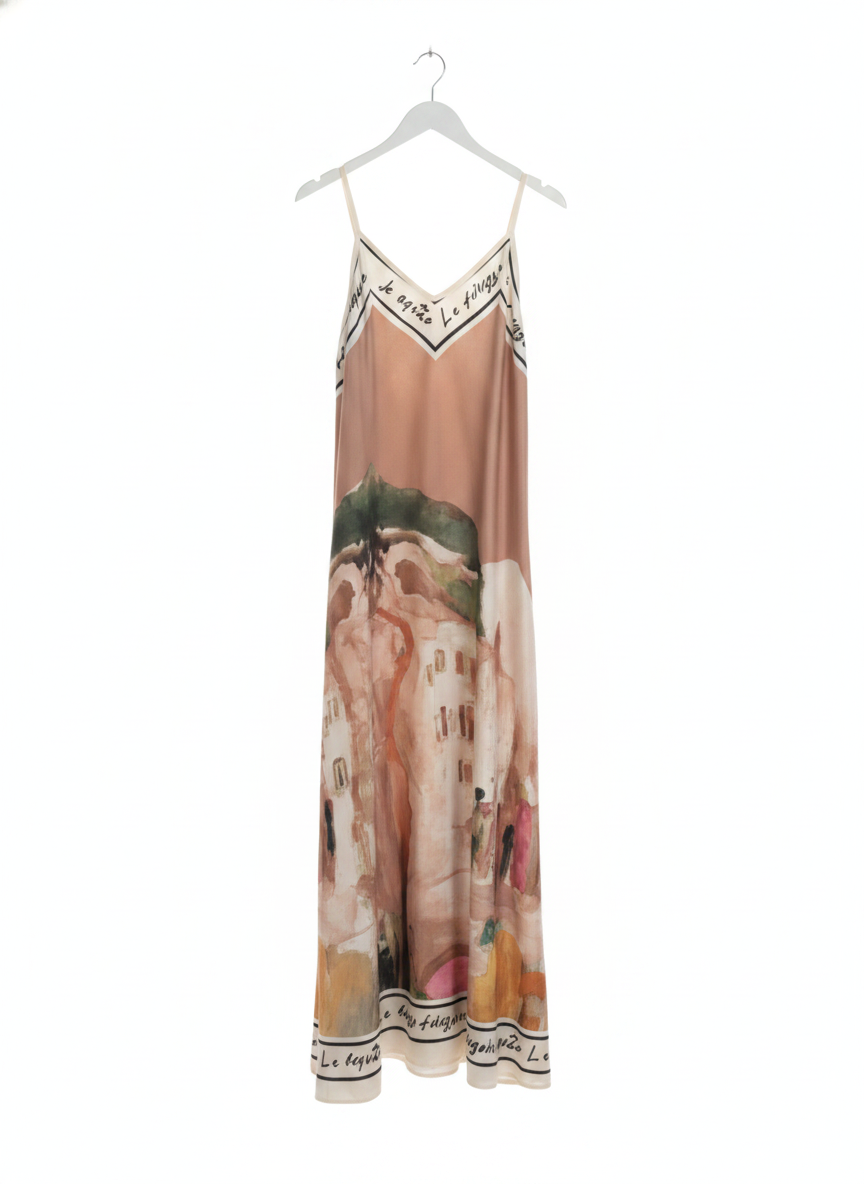 Italian Silk Maxi Dress - BRONZE – Watercolour print, Made in Italy, Viscose/Silk blend