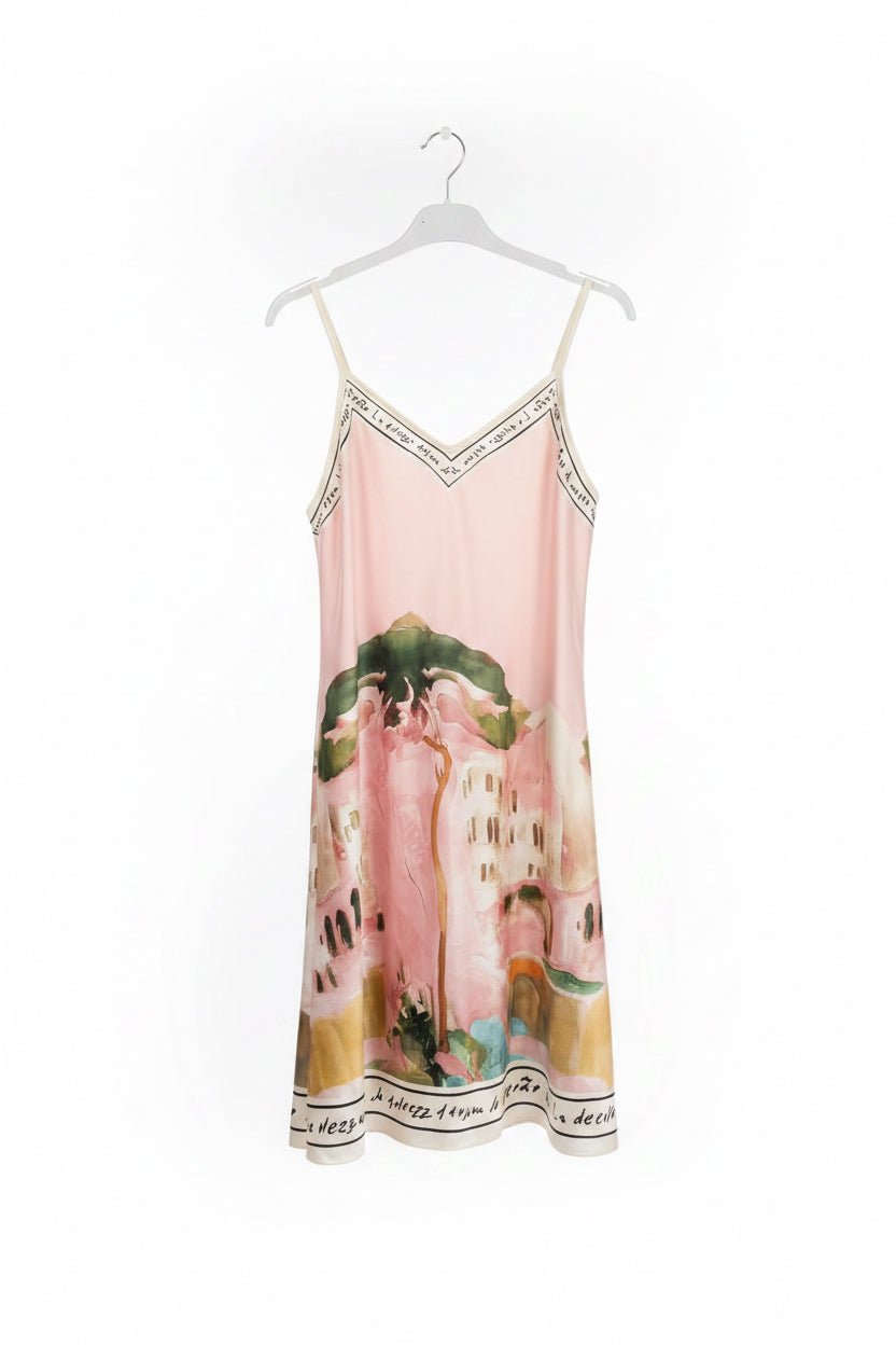 Mid Length Silk Viscose Dress-Rose Pink-Made in Italy- O/S-