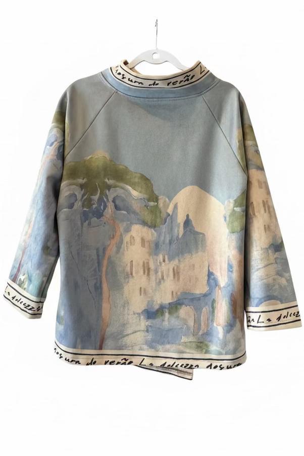 Italian Watercolour  Asymmetric Brushed Suede Feel Jacket Top- LIGHT BLUE- Made in Italy Outerwear, O/S