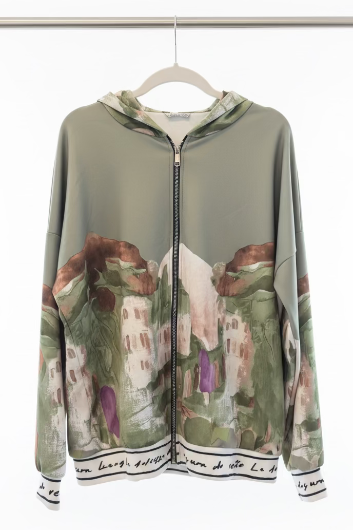 Italian Watercolour Women’s Track Suit- OLIVE GREEN -Viscose/ Polyester blend, Made in Italy, O/S
