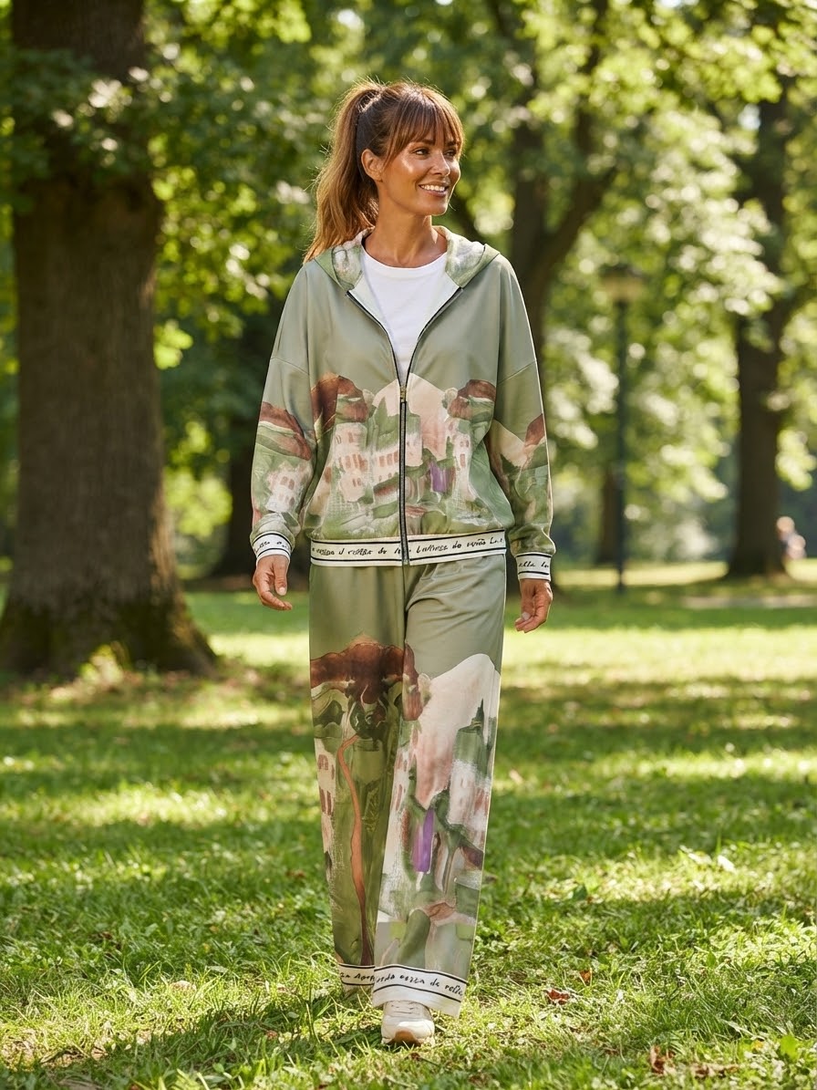 Italian Watercolour Women’s Track Suit- OLIVE GREEN -Viscose/ Polyester blend, Made in Italy, O/S