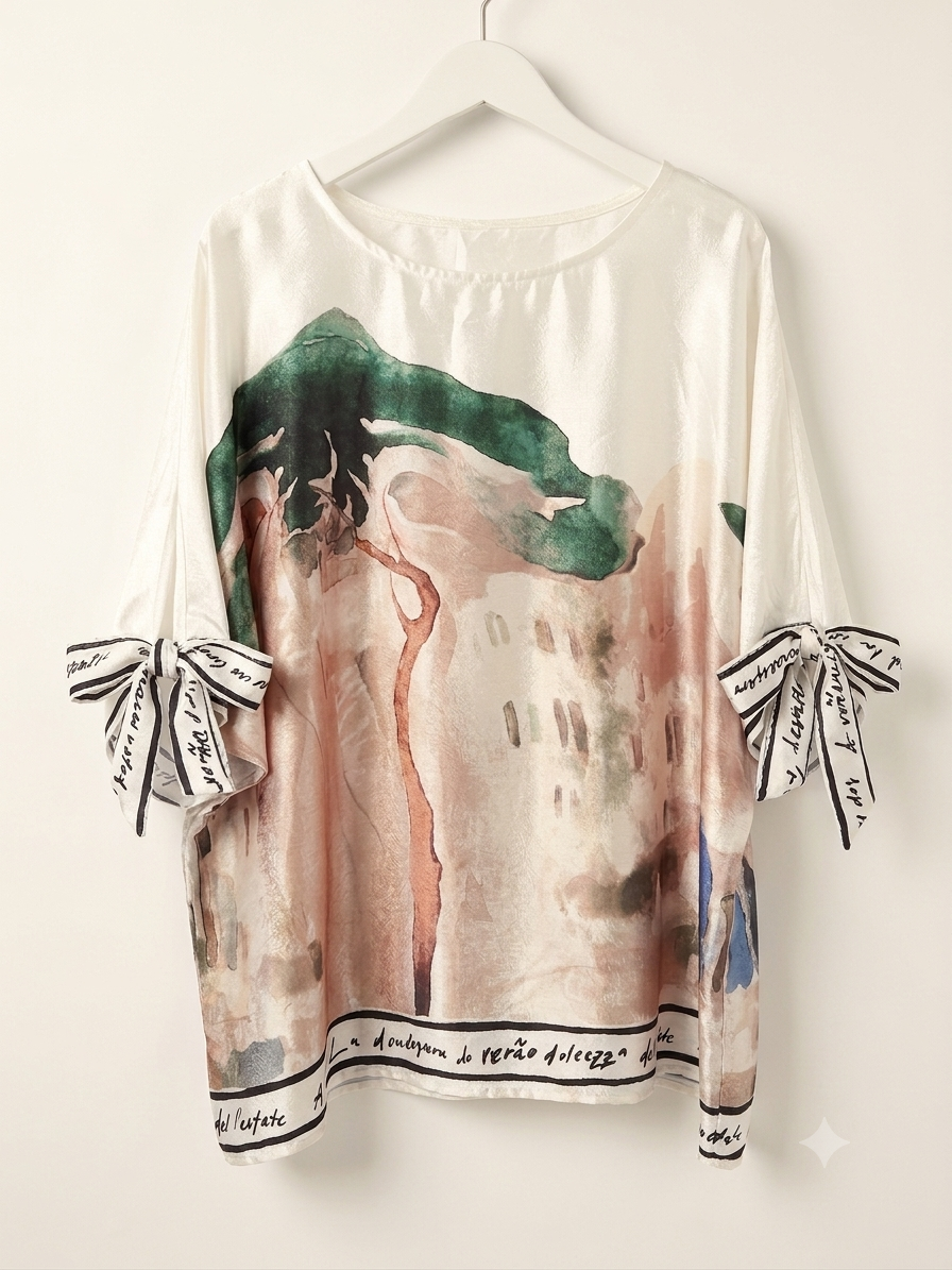 Relaxed Fit Lustrous Made in Italy Top - CREAM O/S