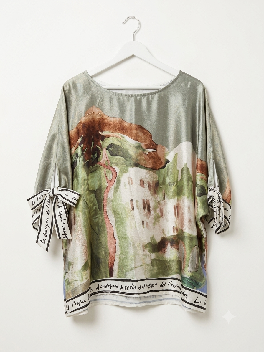 Relaxed Fit Lustrous Made in Italy Top - OLIVE O/S