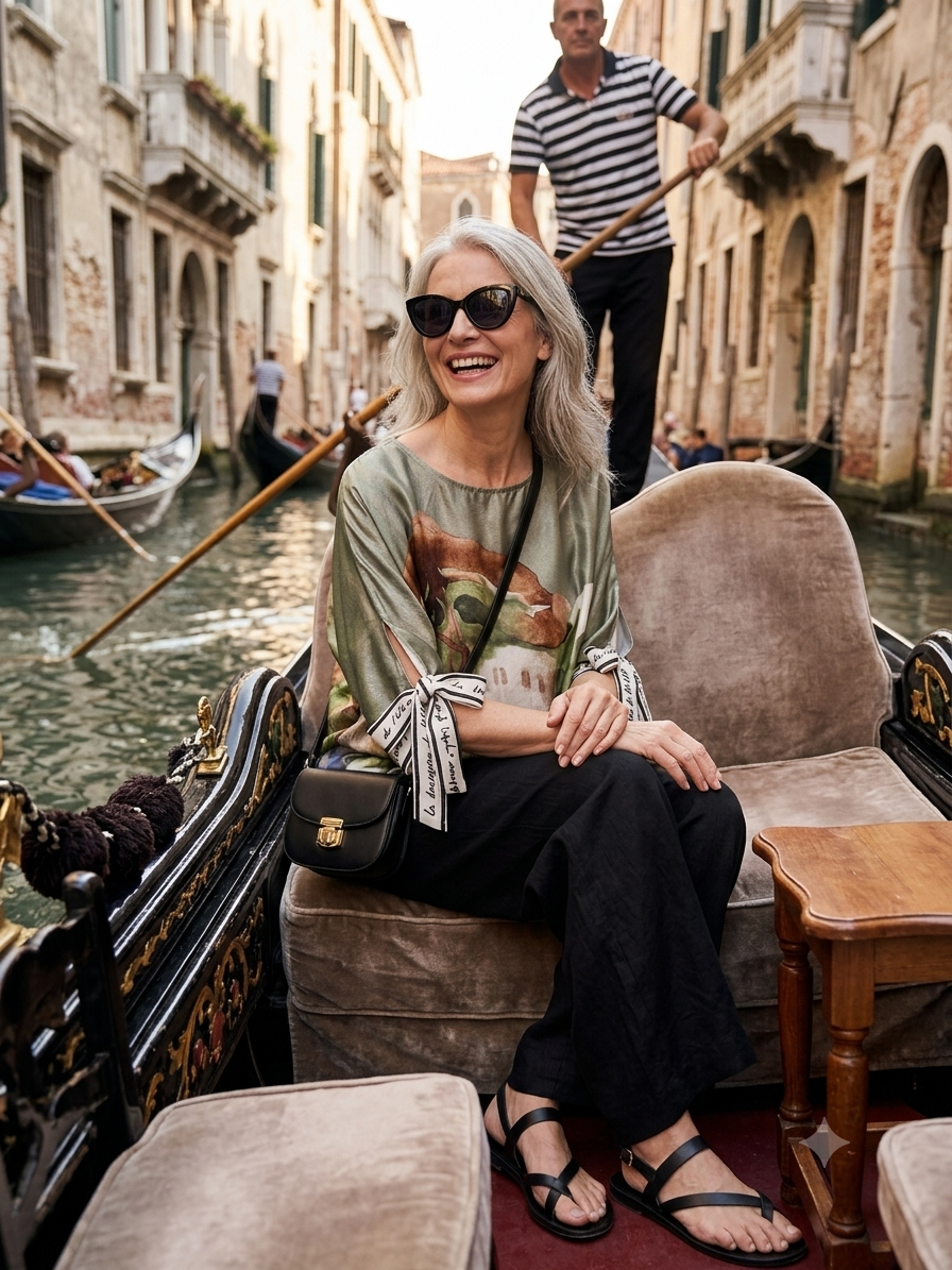 Relaxed Fit Lustrous Made in Italy Top - OLIVE O/S