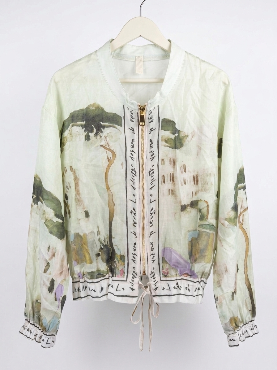 Italian Viscose Sheer Bomber Style Jacket-Mint Green