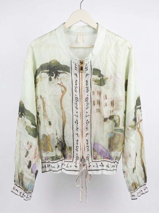 Italian Viscose Sheer Bomber Style Jacket-Mint Green