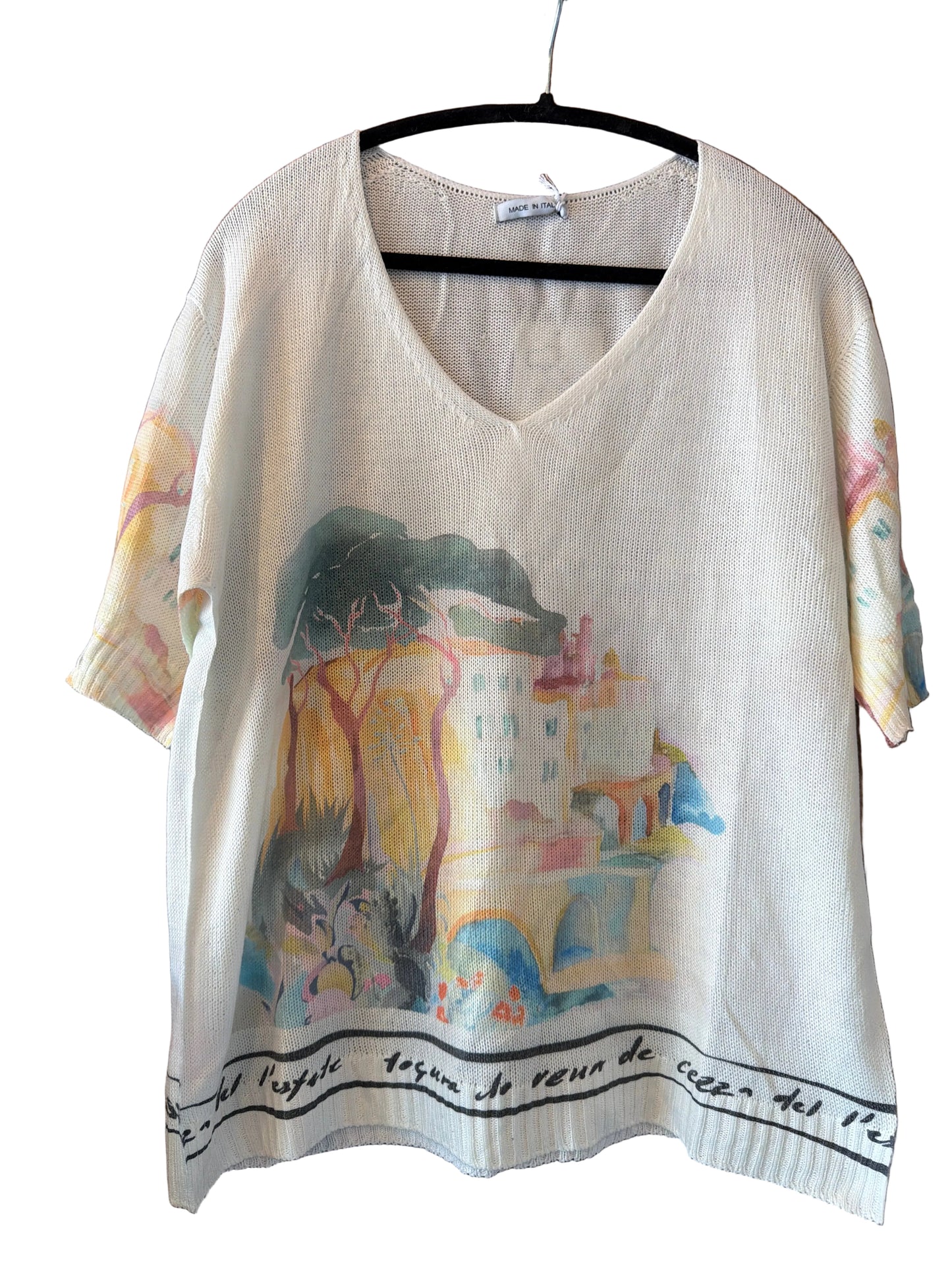 Watercolor Italian Knitted Short Sleeve Top-WHITE, OS