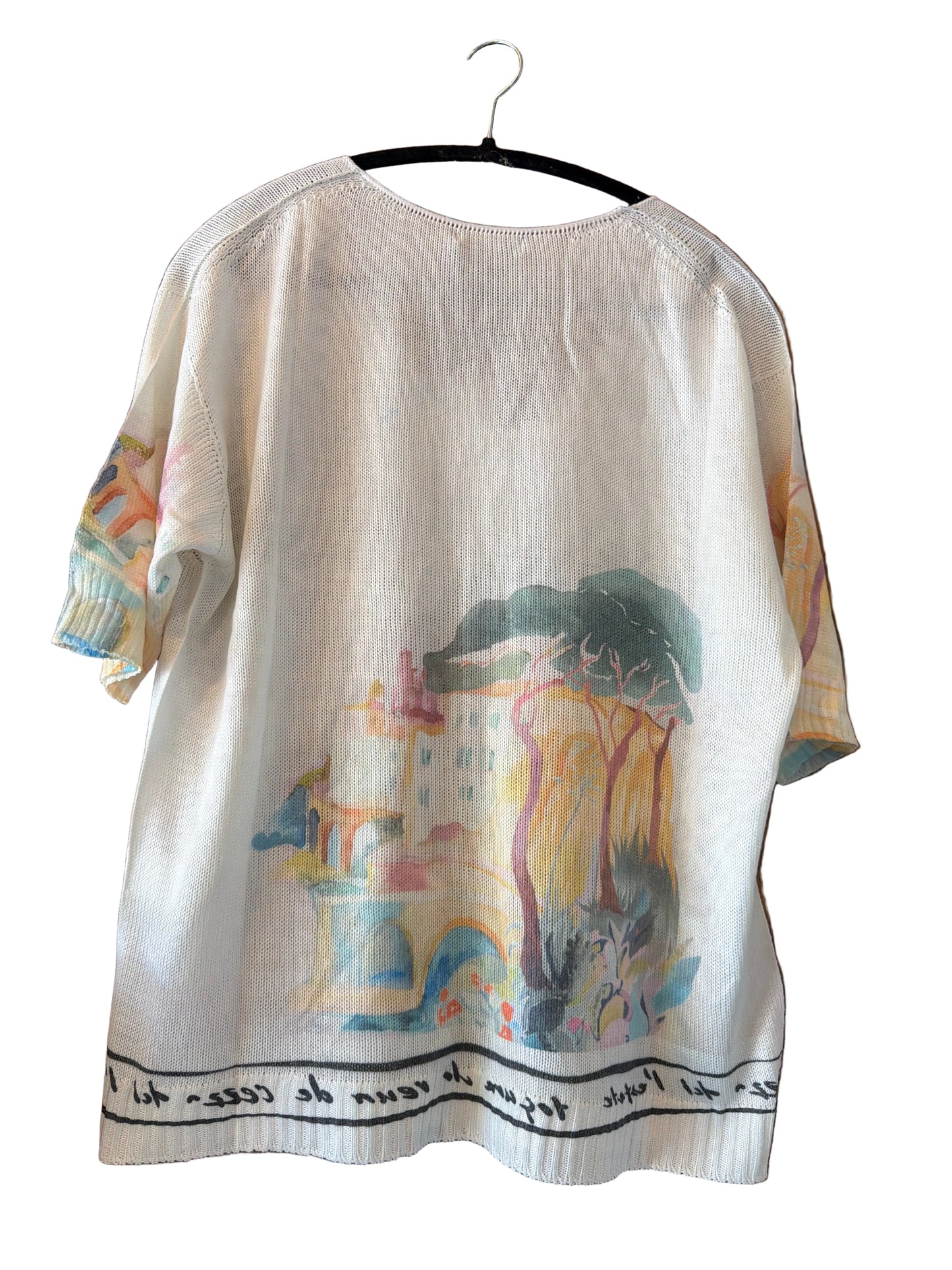 Watercolor Italian Knitted Short Sleeve Top-WHITE, OS