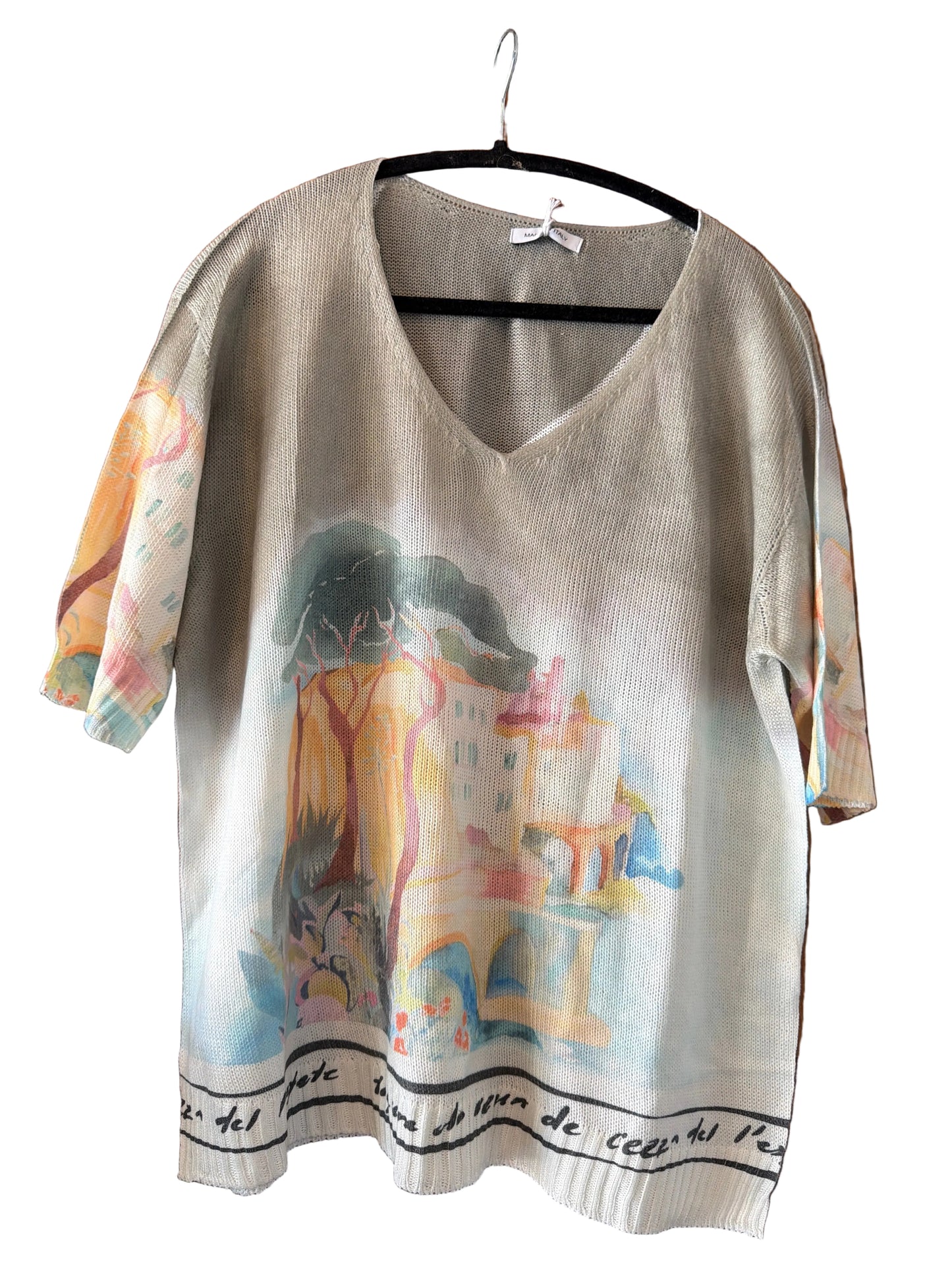 Watercolor Italian Knitted Short Sleeve  Top-GRAY ,O/S