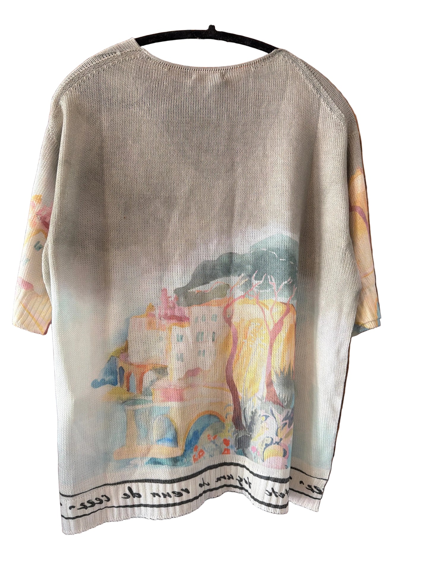 Watercolor Italian Knitted Short Sleeve  Top-GRAY ,O/S