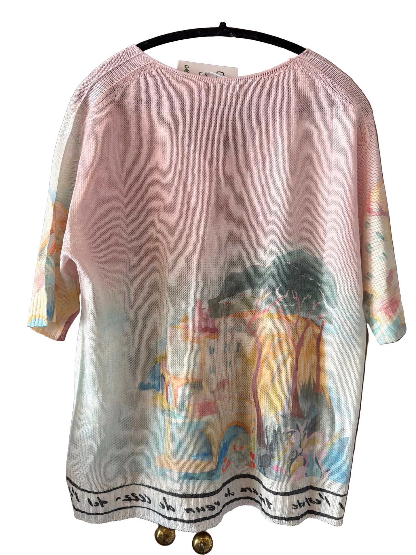 Watercolor Italian Knitted Short Sleeve Top-PINK, O/S