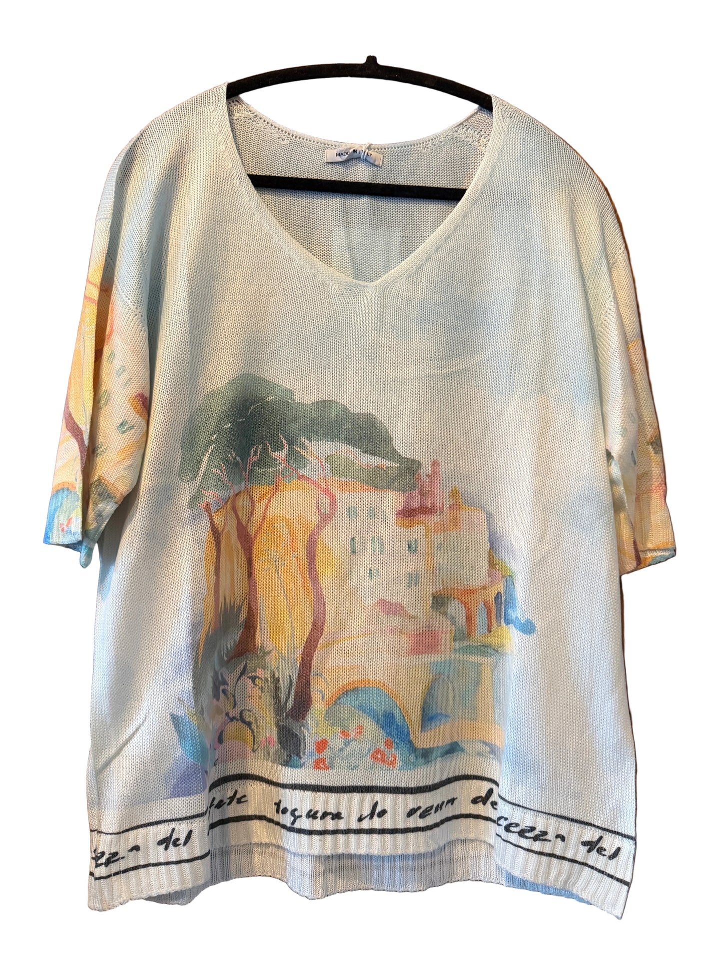Watercolor Italian Knitted Short Sleeve  Top-BLUE,O/S