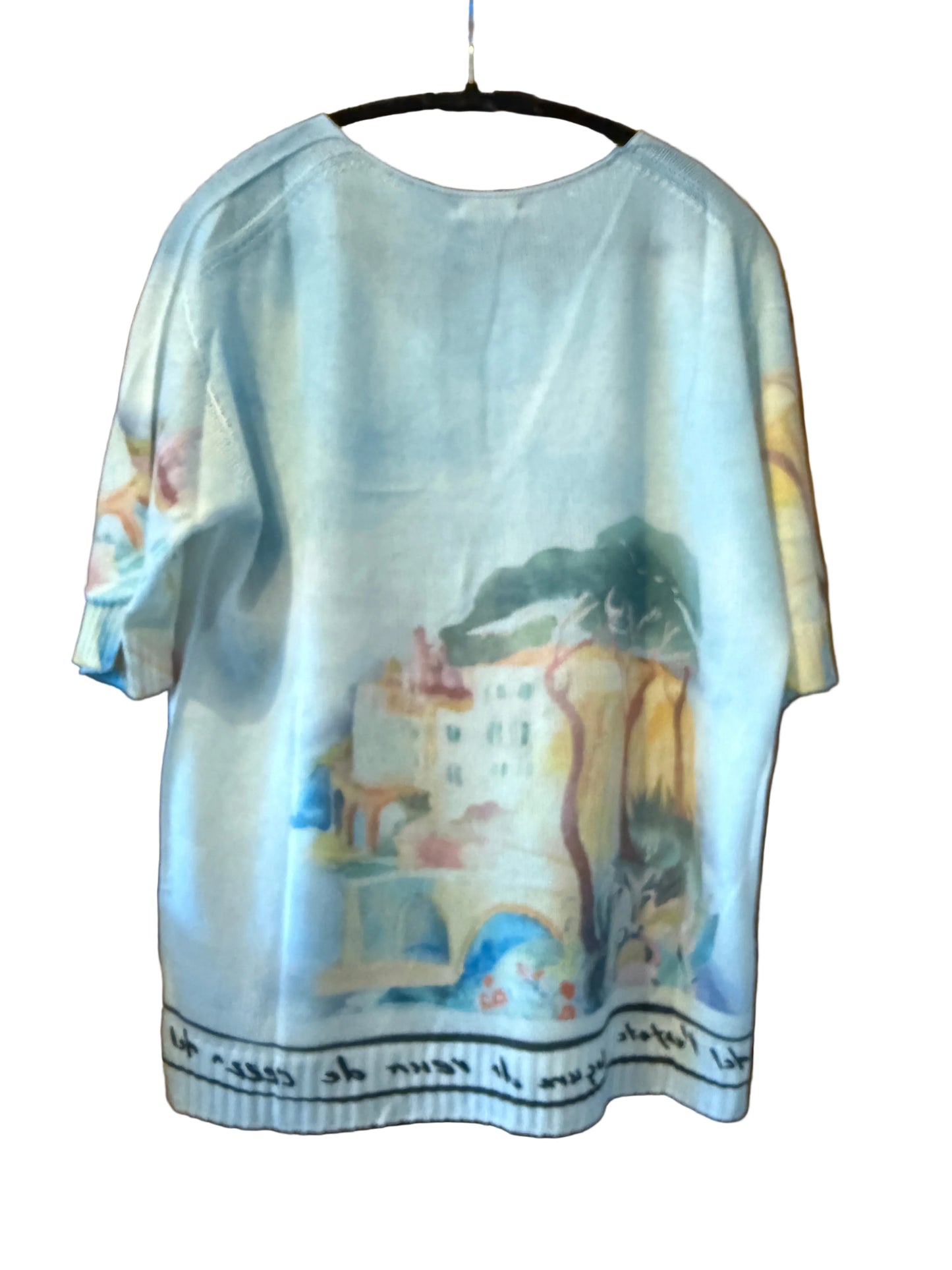 Watercolor Italian Knitted Short Sleeve  Top-BLUE,O/S