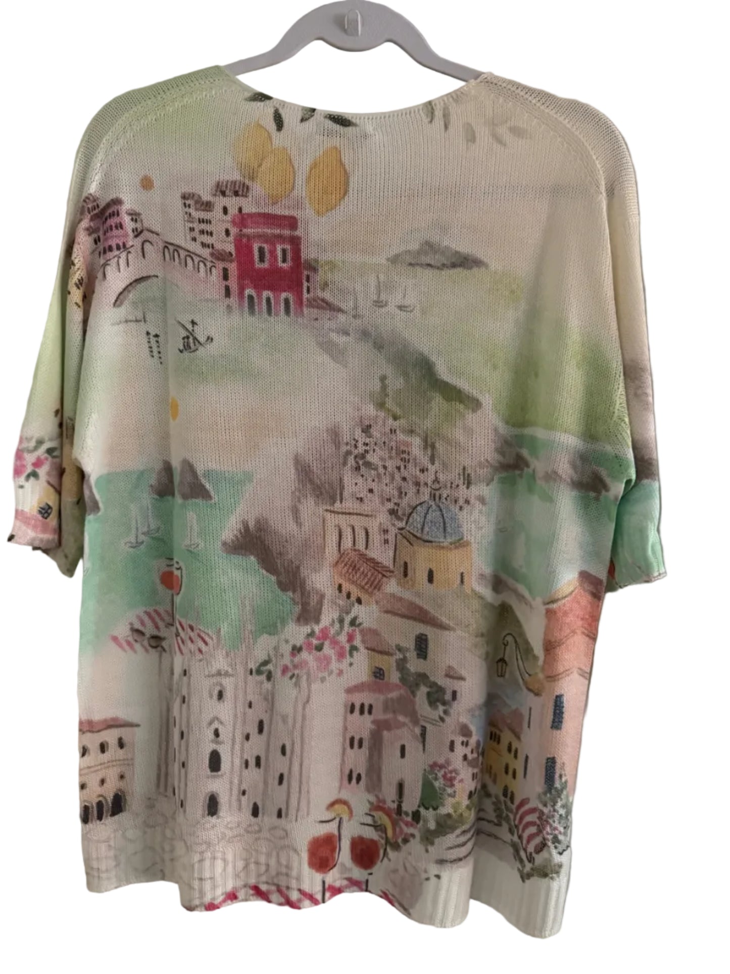 Watercolor Italian Knitted Short Sleeve  Top-Green/Yellow
