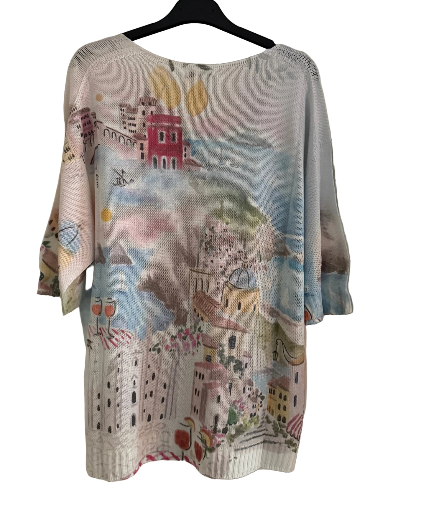 Watercolor Italian Knitted Short Sleeve  Top-Light Blue