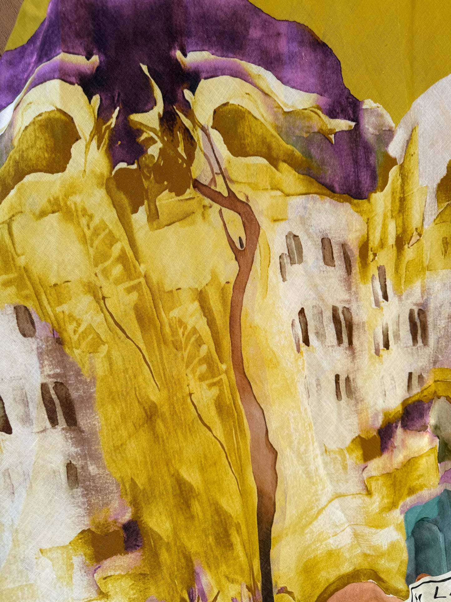 LINEN Maxi Dress-Mustard yellow with purple