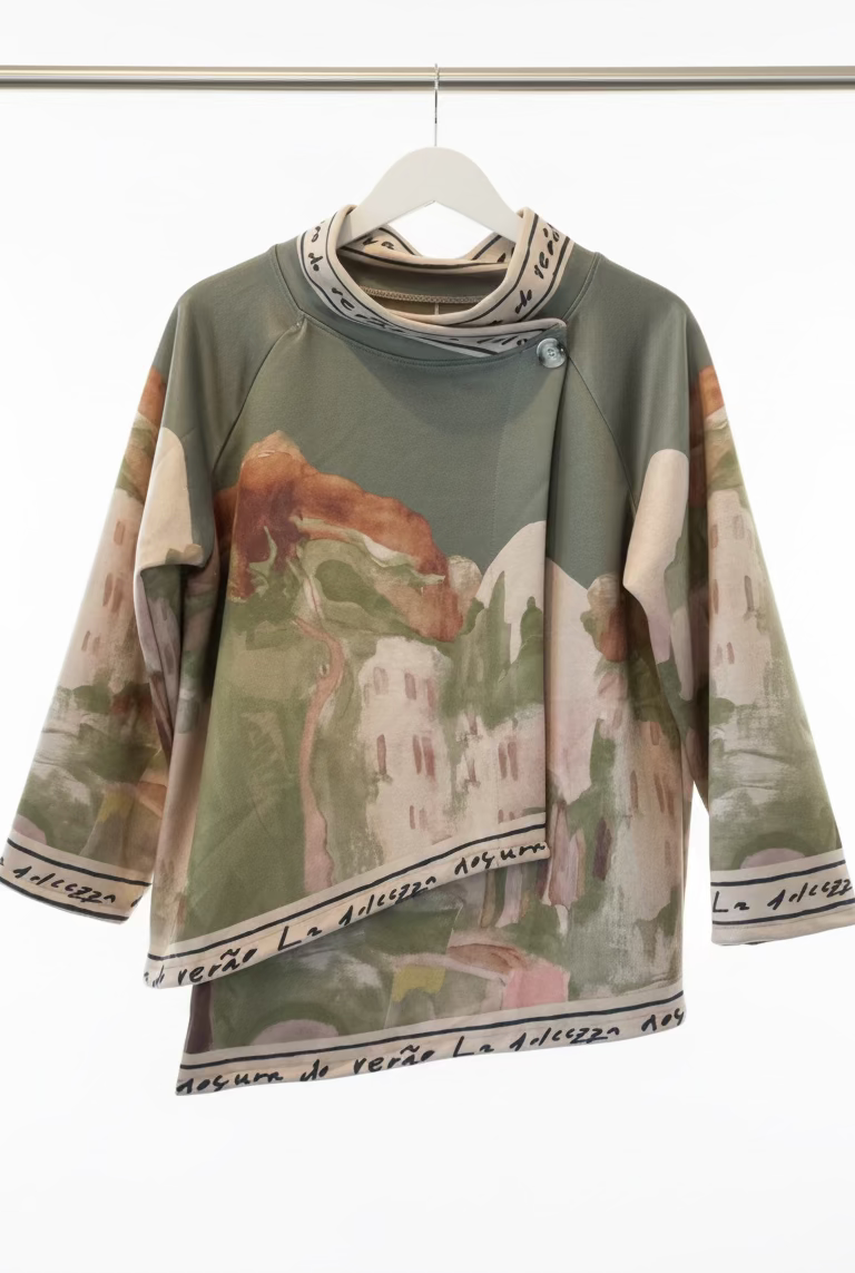 Italian Watercolour  Asymmetric Brushed Suede Feel Jacket Top- OLIVE GREEN - Made in Italy Outerwear, O/S