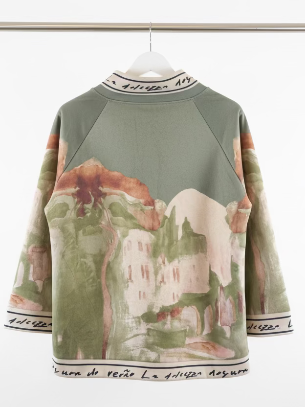 Italian Watercolour  Asymmetric Brushed Suede Feel Jacket Top- OLIVE GREEN - Made in Italy Outerwear, O/S