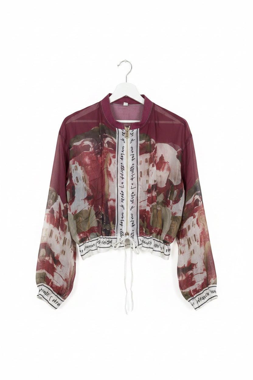 Italian Viscose Sheer Bomber Style Jacket-Wine Red