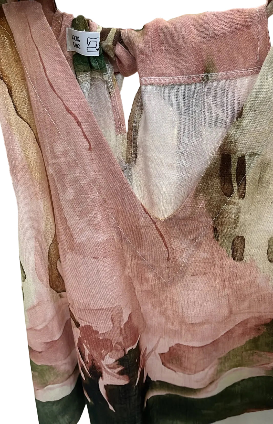 LINEN Italian tie up dress with pockets, Made in Italy, O/S Chartreuse and White