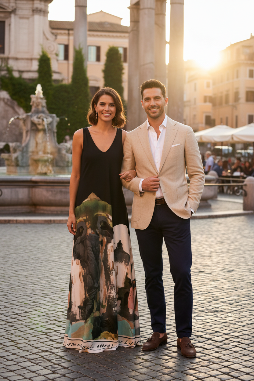 O/S Italian Silk WIDE STRAP V-Maxi Dress -BLACK-Watercolour print, Made in Italy, Viscose/Silk blend