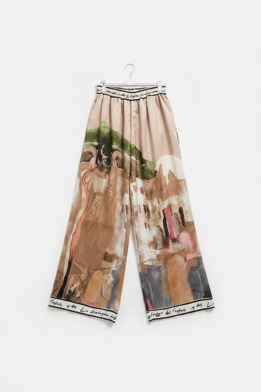 O/S - Italian Watercolour Women’s Pant & Oversized Relaxed Top Set- GOLDEN BEIGE - Viscose/ Polyester blend, Made in Italy
