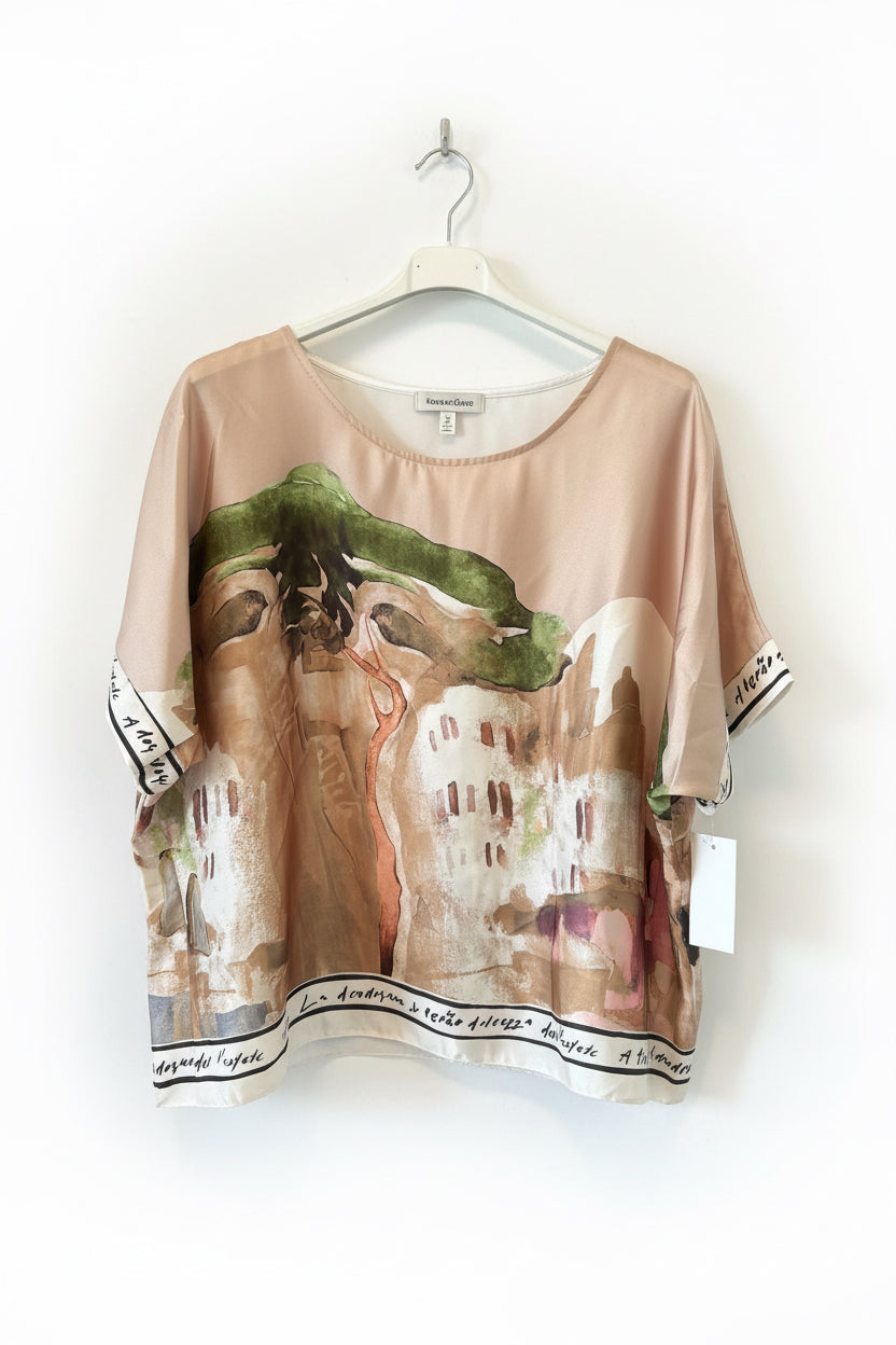 O/S - Italian Watercolour Women’s Pant & Oversized Relaxed Top Set- GOLDEN BEIGE - Viscose/ Polyester blend, Made in Italy