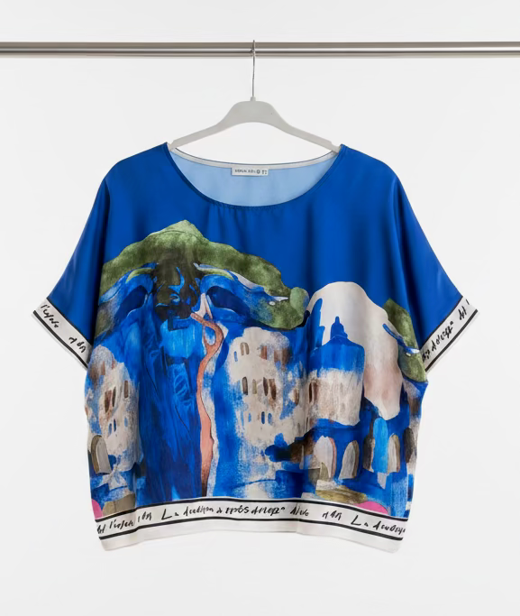 Relaxed Fit Watercolor Top-ELECTRIC BLUE-Viscose/ Polyester blend, Made in Italy O/S