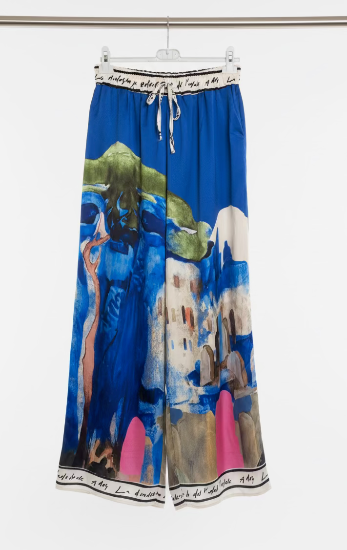 Amalfi Coast Watercolor Wide-Leg Pocket Pants | Viscose/ Polyester blend- ELECTRIC BLUE -Made in Italy-O/S