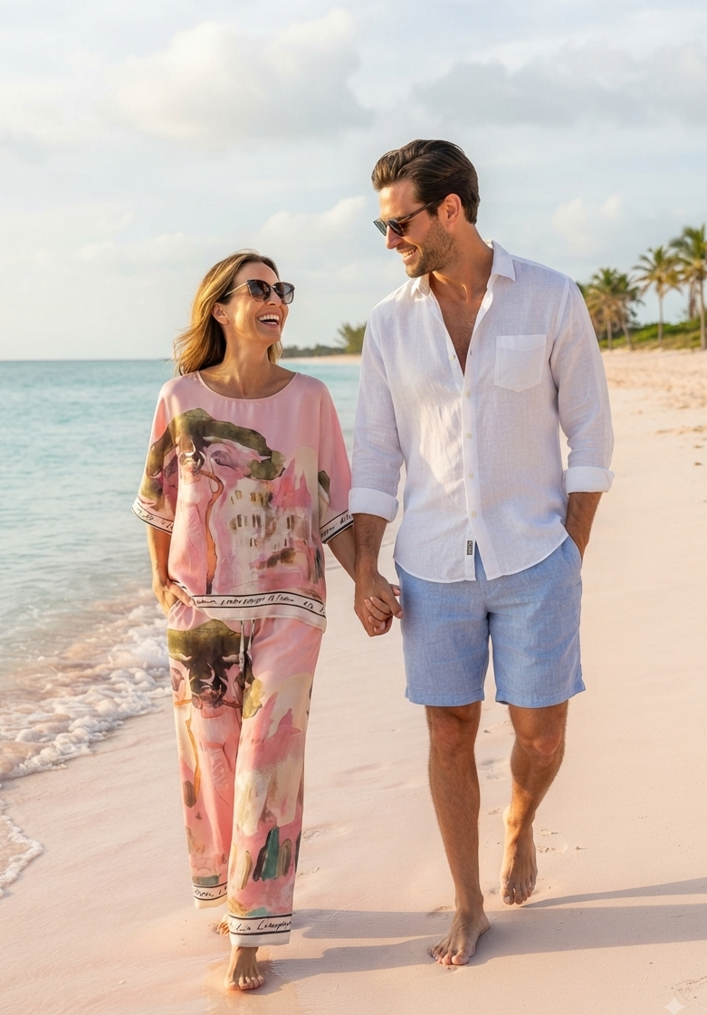 O/S - Italian Watercolour Women’s Pant & Oversized Relaxed Top Set- ROSE PINK - Viscose/ Polyester blend, Made in Italy