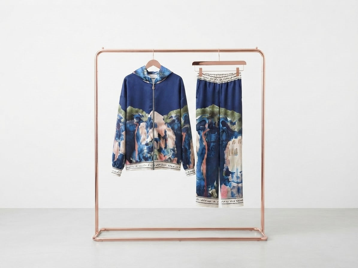 Italian Watercolour Women’s Track Suit- NAVY -Viscose/ Polyester blend, Made in Italy, O/S