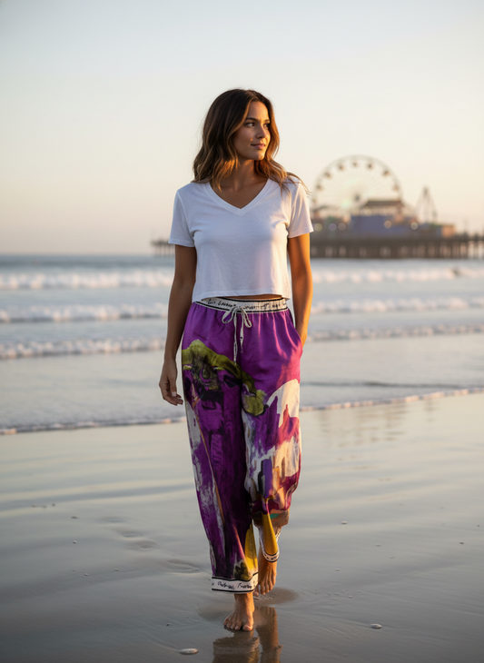 Italian Watercolour Pants- Purple- Polyester