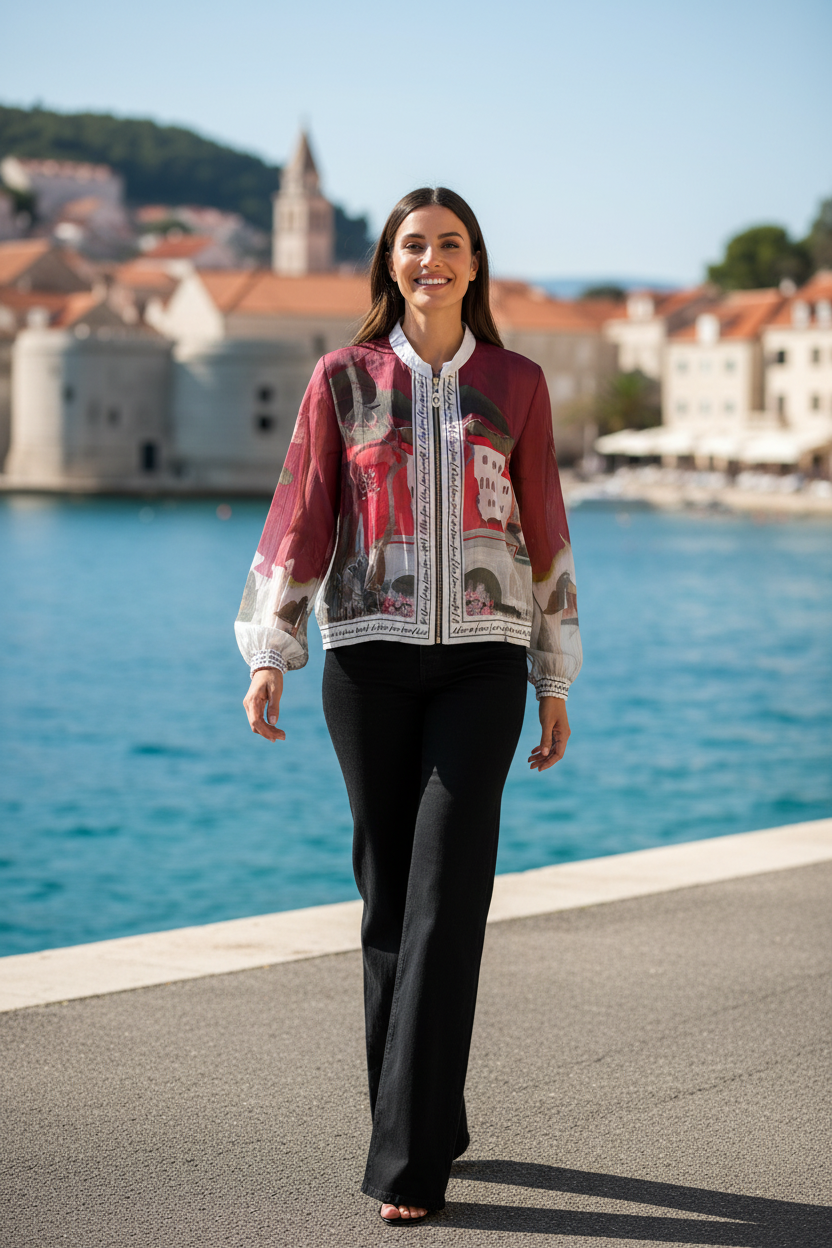 Italian Sheer Bomber Style Women’s Jacket-Wine Red